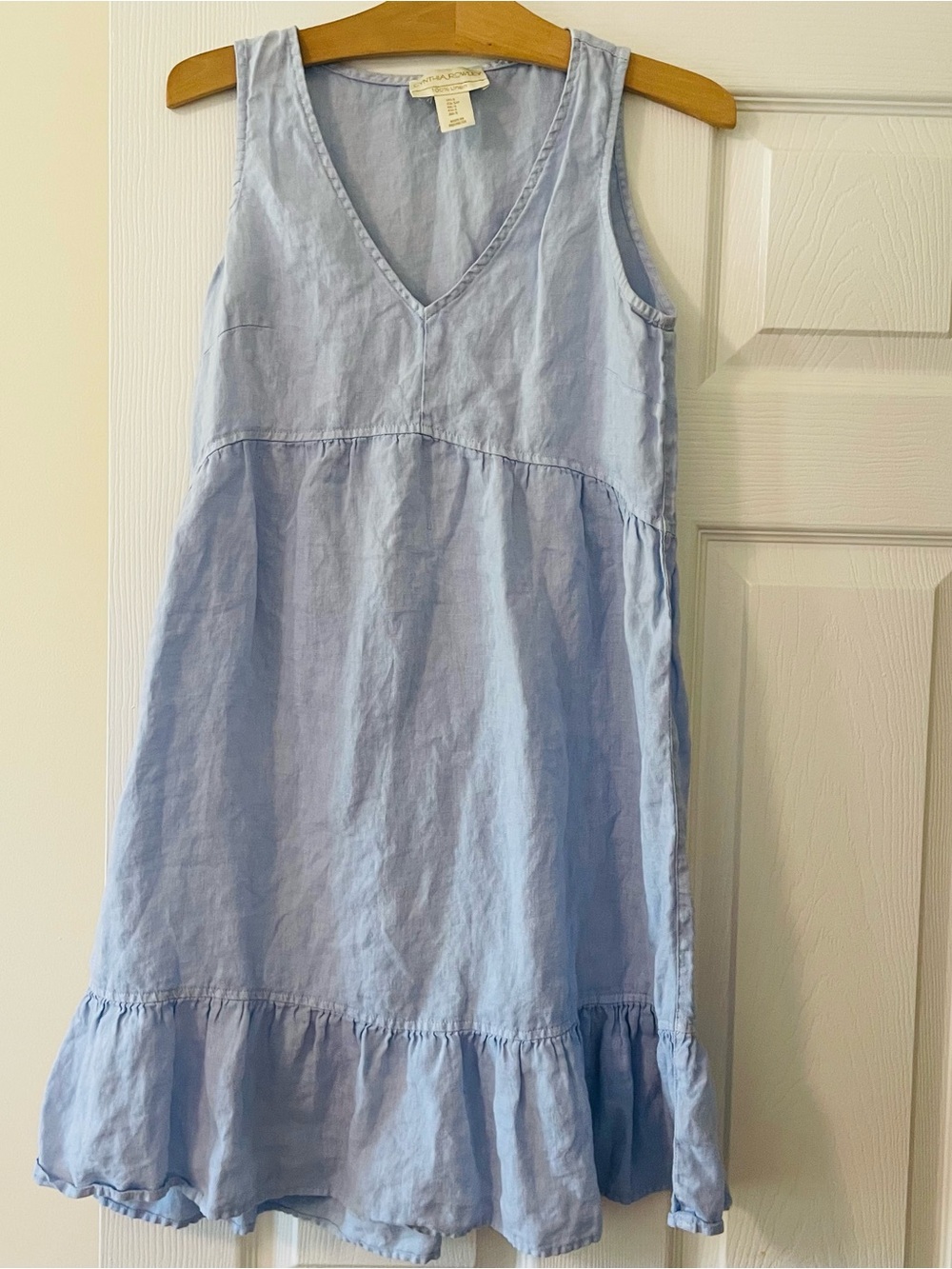 Cynthia Rowley Light Blue Sleeveless V-Neck Ruffle Hem Linen Dress